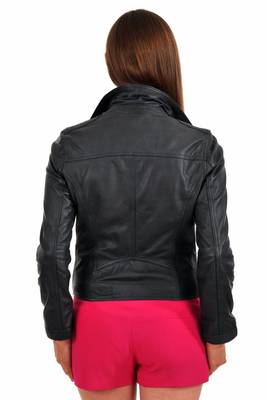 women's black lambskin leather biker jacket classic moto zip style classic 2