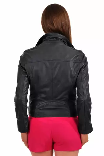 women's black lambskin leather biker jacket classic moto zip style classic