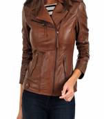 women's brown lambskin leather biker jacket classic moto zip style stylish