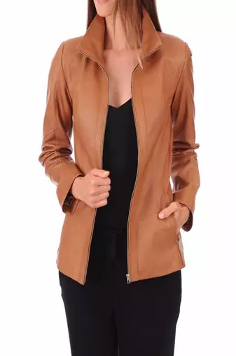 Womens genuine lambskin brown leather motorcycle slim fit ladies biker jacket-c33