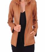 women's brown lambskin leather biker jacket classic moto zip style authentic