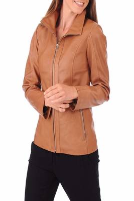 women's brown lambskin leather biker jacket classic moto zip style authentic 2