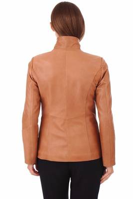 women's brown lambskin leather biker jacket classic moto zip style authentic 3