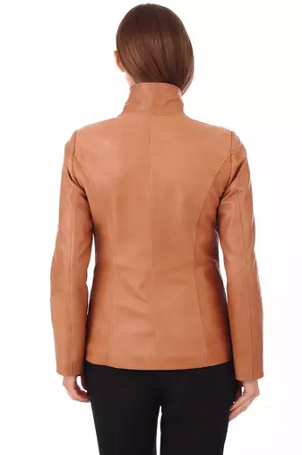 women's brown lambskin leather biker jacket classic moto zip style authentic