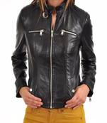 women's black lambskin leather biker jacket classic moto zip style timeless