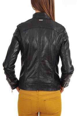 women's black lambskin leather biker jacket classic moto zip style timeless 2