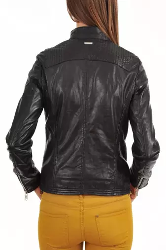 women's black lambskin leather biker jacket classic moto zip style timeless