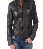 women's black lambskin leather biker jacket classic moto zip style distinctive