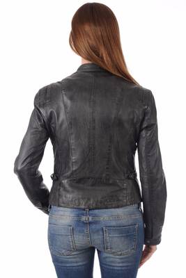 women's black lambskin leather biker jacket classic moto zip style distinctive 2