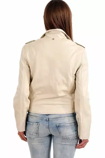 women's cream lambskin leather biker jacket classic moto zip style