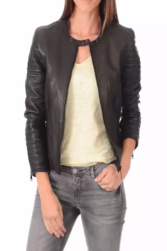 Womens genuine lambskin black leather motorcycle slim fit ladies biker jacket-c39