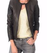 women's black lambskin leather biker jacket classic moto zip style luxury