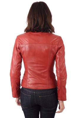 women's red lambskin leather biker jacket classic moto zip style stylish 3