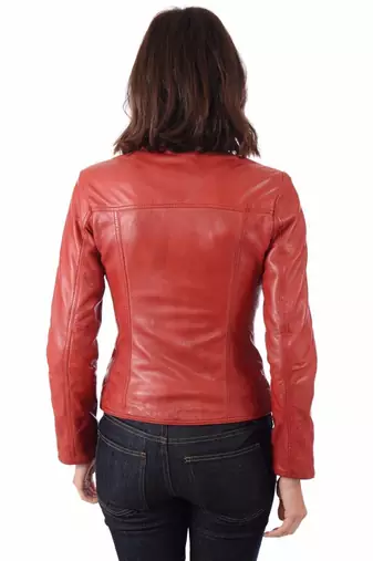 women's red lambskin leather biker jacket classic moto zip style stylish