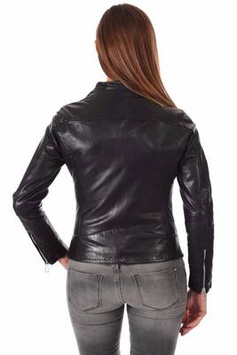 women's black lambskin leather biker jacket classic moto zip style deluxe 3