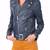 Womens genuine lambskin navy blue leather motorcycle slim fit ladies biker jacket-c43