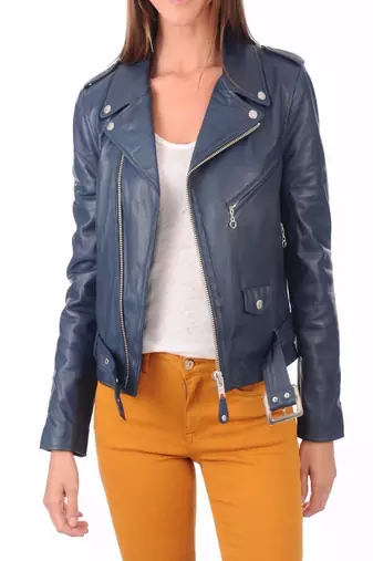 women's navy blue lambskin leather biker jacket classic moto zip exclusive