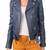 Womens genuine lambskin navy blue leather motorcycle slim fit ladies biker jacket-c43