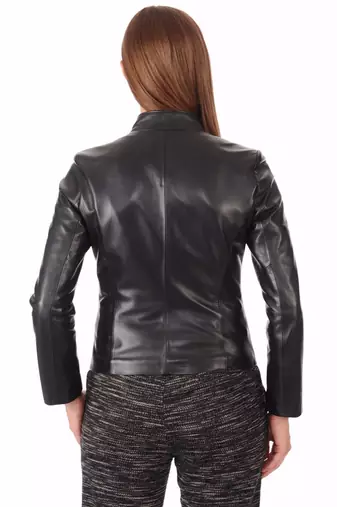 women's black lambskin leather biker jacket classic moto zip style elite