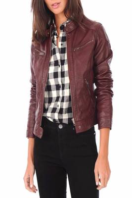 women's maroon lambskin leather biker jacket classic moto zip style exclusive 2