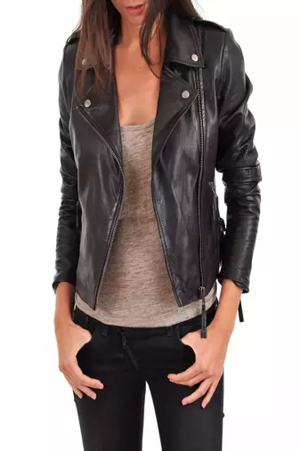 women's black lambskin leather biker jacket classic moto zip style select