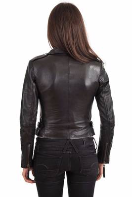 women's black lambskin leather biker jacket classic moto zip style select 3
