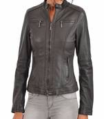 women's grey lambskin leather biker jacket classic moto zip style