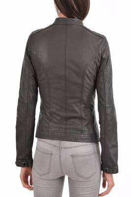 women's grey lambskin leather biker jacket classic moto zip style 2