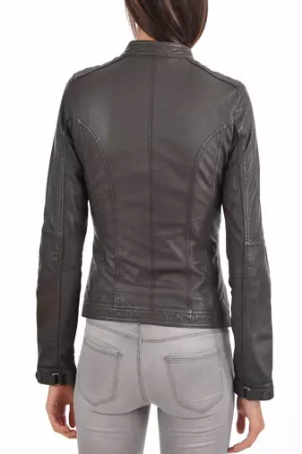 women's grey lambskin leather biker jacket classic moto zip style