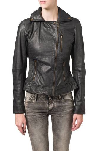 Womens genuine lambskin black leather motorcycle slim fit ladies biker jacket-c50