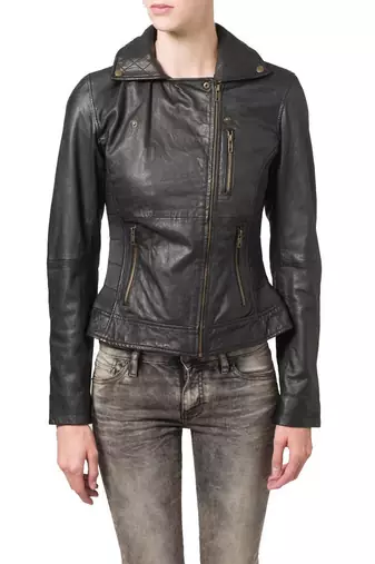 Womens genuine lambskin black leather motorcycle slim fit ladies biker jacket-c50