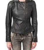 women's black lambskin leather biker jacket classic moto zip style unique
