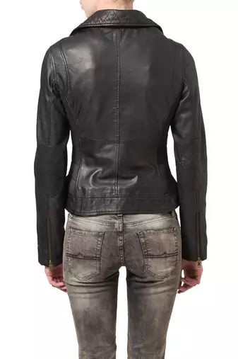 women's black lambskin leather biker jacket classic moto zip style unique