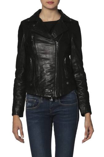 Womens genuine lambskin black leather motorcycle slim fit ladies biker jacket-c51