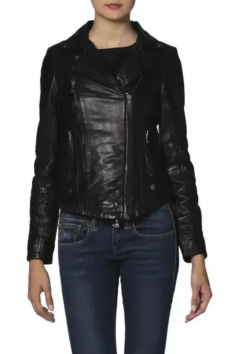 Womens genuine lambskin black leather motorcycle slim fit ladies biker jacket-c51