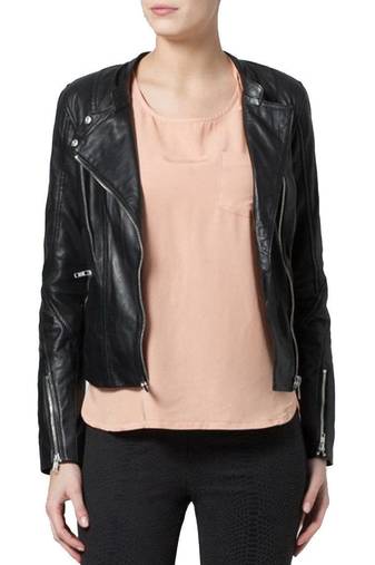 Womens genuine lambskin black leather motorcycle slim fit ladies biker jacket-c52