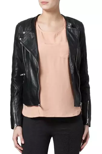 Womens genuine lambskin black leather motorcycle slim fit ladies biker jacket-c52