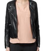 women's black lambskin leather biker jacket classic moto zip style original