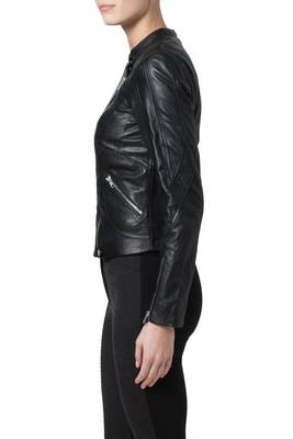 women's black lambskin leather biker jacket classic moto zip style original 2