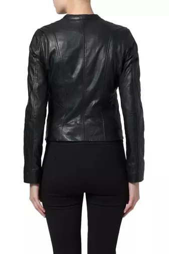 women's black lambskin leather biker jacket classic moto zip style original