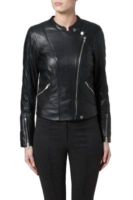 women's black lambskin leather biker jacket classic moto zip style high quality 1