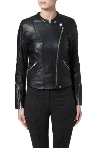 Womens genuine lambskin black leather motorcycle slim fit ladies biker jacket-c53
