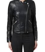 women's black lambskin leather biker jacket classic moto zip style high quality