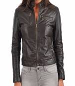 women's black lambskin leather biker jacket classic moto zip style top grade