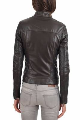 women's black lambskin leather biker jacket classic moto zip style top grade 2
