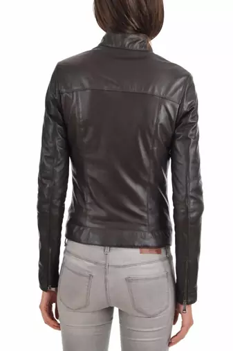 women's black lambskin leather biker jacket classic moto zip style top grade