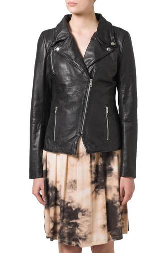 Womens genuine lambskin black leather motorcycle slim fit ladies biker jacket-c55