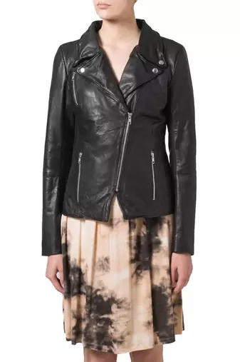 Womens genuine lambskin black leather motorcycle slim fit ladies biker jacket-c55