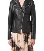 women's black lambskin leather biker jacket classic moto zip style fine