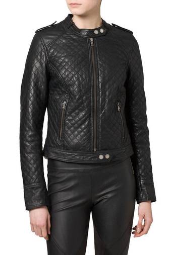 Womens genuine lambskin black leather motorcycle slim fit quilted biker jacket-c56